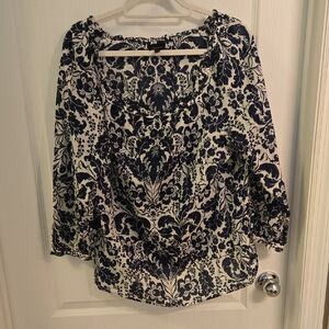 Talbots Black and White Ruched Ruffled Blouse